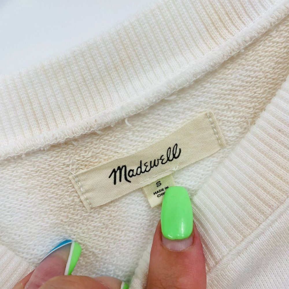Madewell Size Small White & Cream Tie Dye Cropped Long Sleeve Sweatshirt Top - Picture 7 of 9